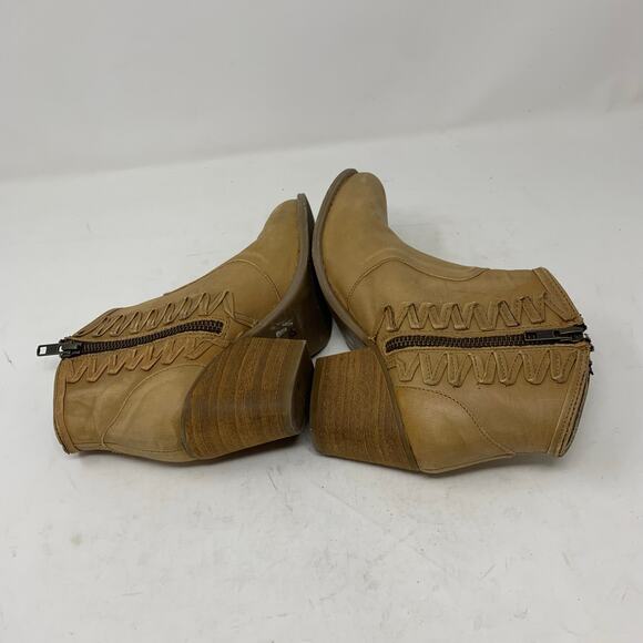 Musse & Cloud Athya Tan Leather Western Bootie Ankle Boot US Womens Size 5 EU 36 - Picture 6 of 10